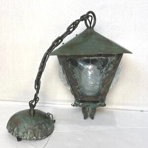 Antique Arts & Crafts Hanging Lantern Crackle Glass Pendant 1920s 10.5”x6.5”